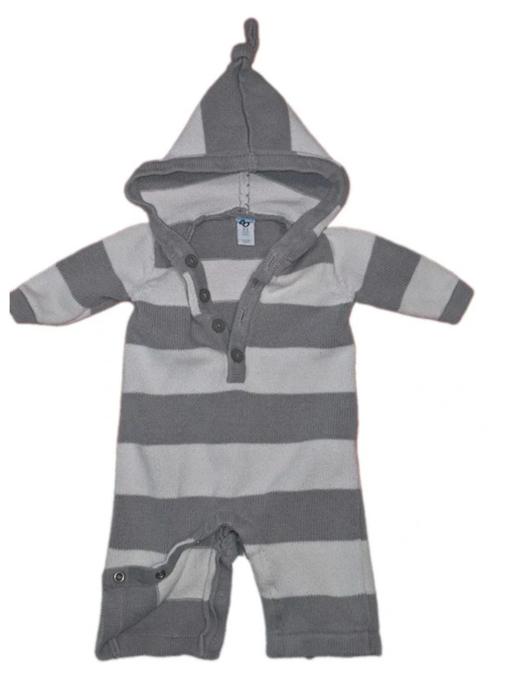 Old Navy - Grey and White Striped Knitted Hooded Baby Romper